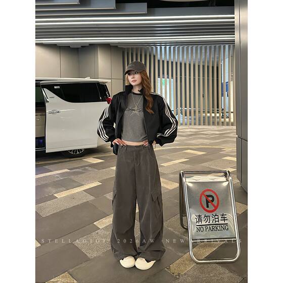 SG/杨依姗 FW星星豹纹 美式复古字母印花拼色长袖T恤女秋季新款