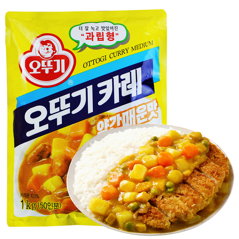 韩国不倒翁咖喱粉纯正原装进口正品微辣咖喱块商用家用韩式黄咖喱-图0