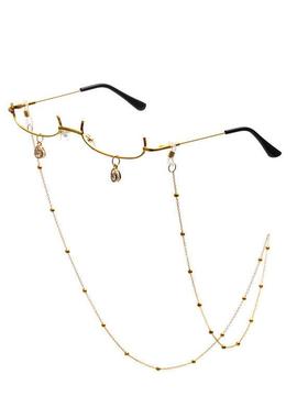 网红无镜片金属半框眼镜女纯欲风日系风软妹眼镜带链条吊坠凹造型