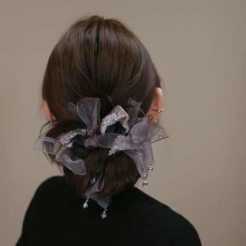 高级感新款百搭气质超仙蝴蝶结碎钻发圈头花时尚洋气头绳皮筋头饰 - 图0