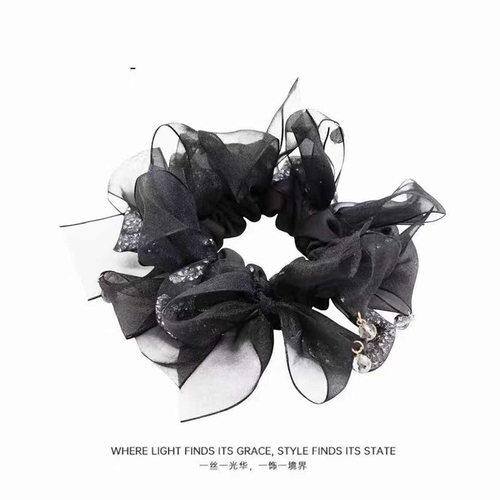 高级感新款百搭气质超仙蝴蝶结碎钻发圈头花时尚洋气头绳皮筋头饰 - 图1