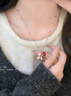 红色m豆气球狗吊坠项链