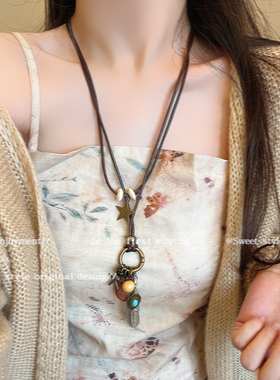 新中式禅意古铜羽毛项链