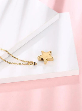 欧美纪念亲人宠物猫狗遗骨毛发骨灰盒吊坠五角星骨灰项链刻字刻图