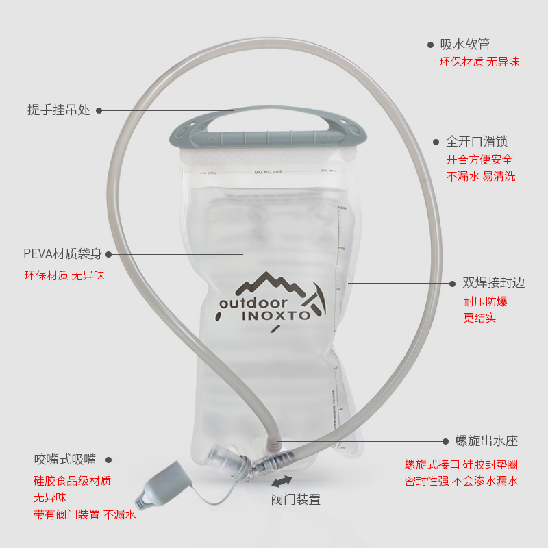 inoxto鹰图 户外水袋跑步水袋越野骑行登山徒步运动1.5L/2L容量