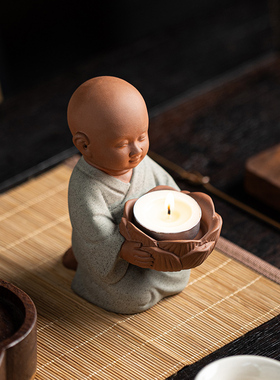 疯猴陶瓷中式桌面摆件小和尚烛台