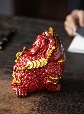 疯猴陶瓷招财中式客厅金蟾摆件