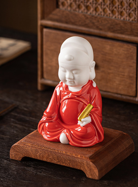 文昌帝君摆件陶瓷红色客厅书房桌面装饰品文曲星神像考神金榜题名