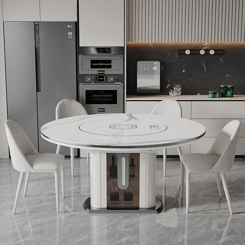 2025新款岩板餐桌椅组合简约多功能内嵌转盘电磁炉圆形餐桌可伸缩,淘宝优惠券,粉丝福利购,淘宝优惠卷