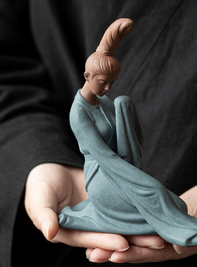 炼器禅意古风仕女紫砂人物摆件