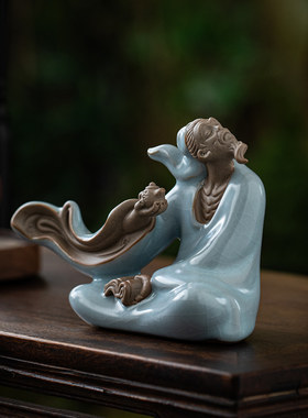 汝窑茶圣陆羽禅意古风人物摆件