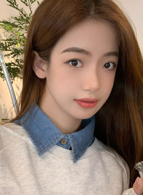 假领子女百搭衬衫领棉装饰秋冬牛仔尖领搭配卫衣毛衣春圆领男高档