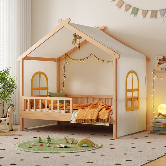 全实木儿童床女孩公主床小床带拖床护栏家用宝宝单人床男孩树屋床