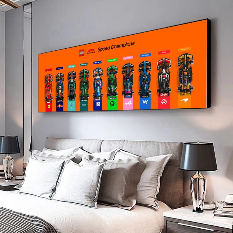 乐高2025speed F1系列赛车床头装饰画 画法拉利红牛车队电竞房挂 - 图1