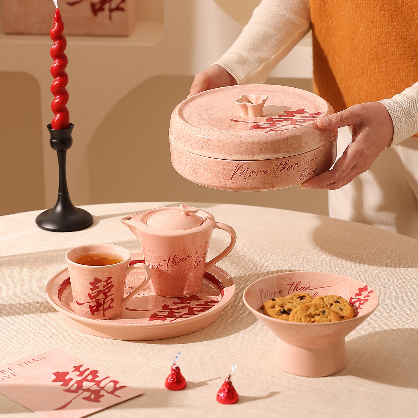 结婚一对敬茶杯茶具套装陶瓷泡茶壶喜庆红色水杯果盘新人新婚礼物,淘宝优惠券,粉丝福利购,淘宝优惠卷