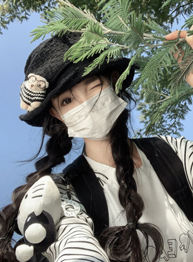 黑色小众设计感渔夫帽女不对称礼帽时髦显脸小气质云朵贝雷帽子
