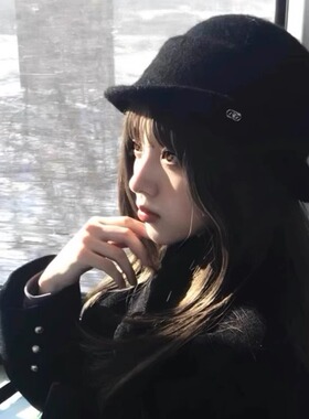 法式赫本风复古黑色毛呢礼帽