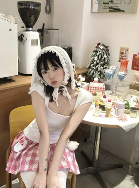 小众雪国精灵兔子针织帽子女夏季薄款甜美可爱少女雪花装饰头巾帽