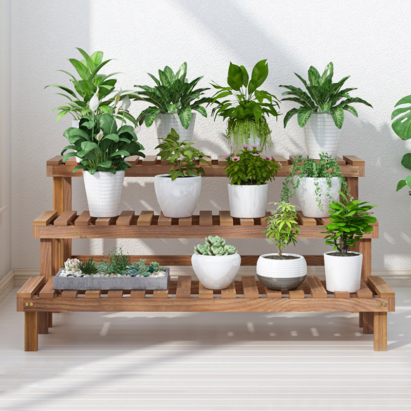 多肉架子一层高端长条凳木头阳台花园布置花架放花盆的绿植摆件架 代氏百货店的小店 淘优券
