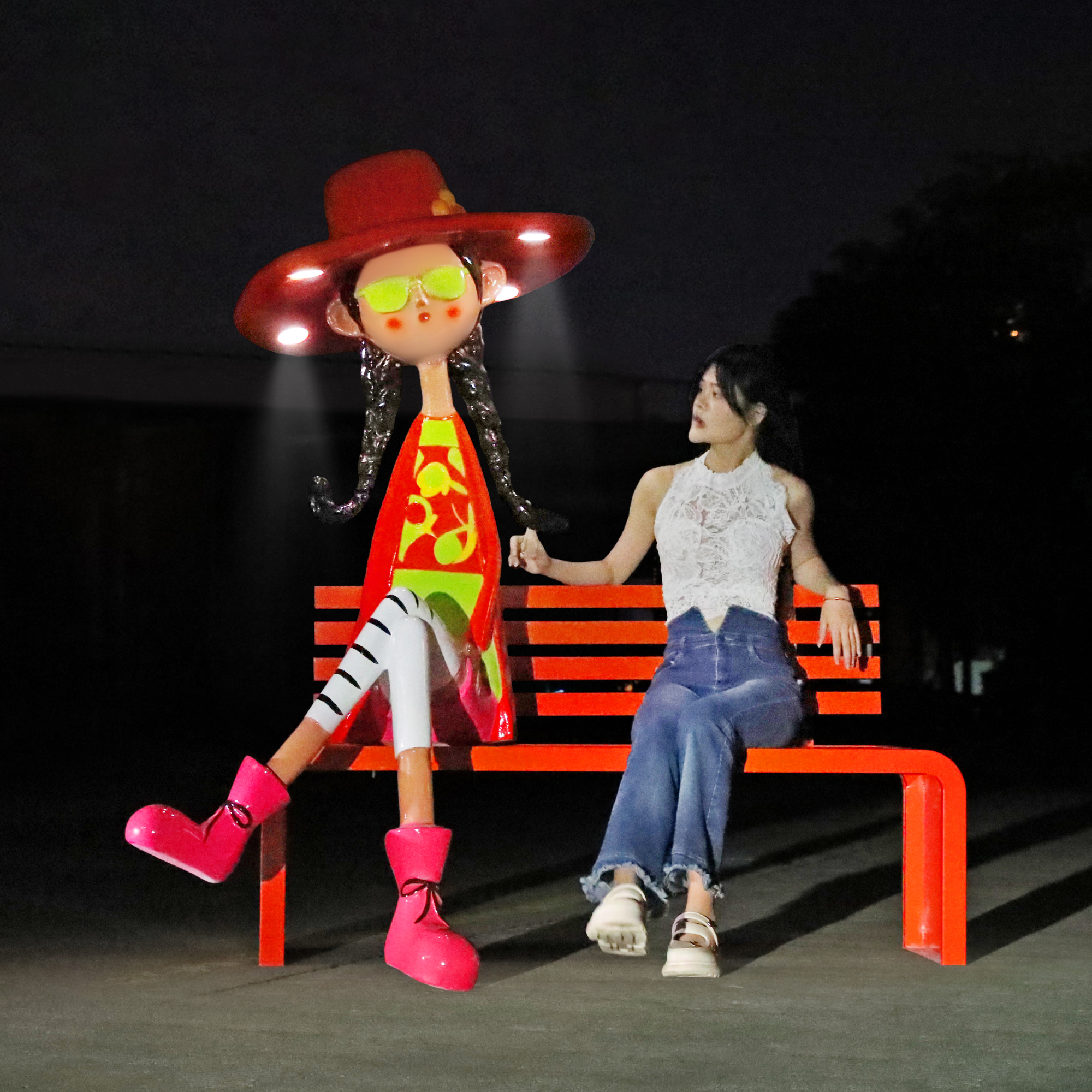 创意太阳能发光女孩玻璃钢文旅雕塑户外公园林落地装饰美陈大摆件 - 图1