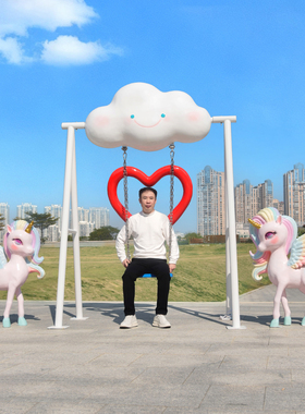 可爱卡通马秋千玻璃钢雕塑大摆件