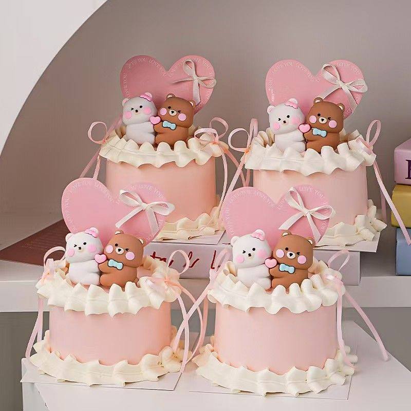 2026情人节蛋糕装饰软胶蝴蝶结小熊摆件情侣纪念日告白装扮插件,淘宝优惠券,粉丝福利购,淘宝优惠卷