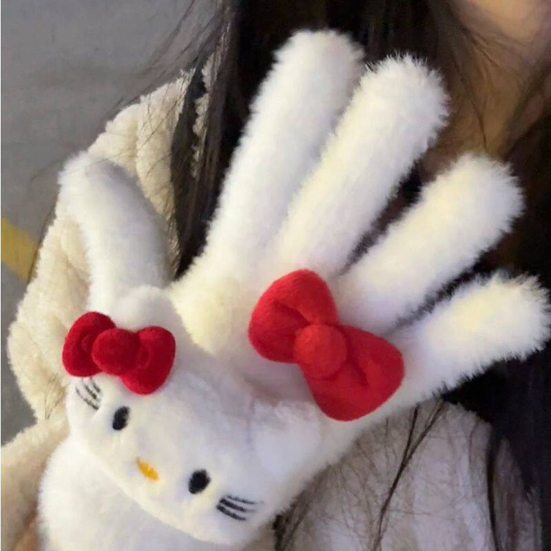 可爱kitty酱~秋冬新款奶呼呼毛茸茸猫咪手套可爱保暖冬天骑行手套