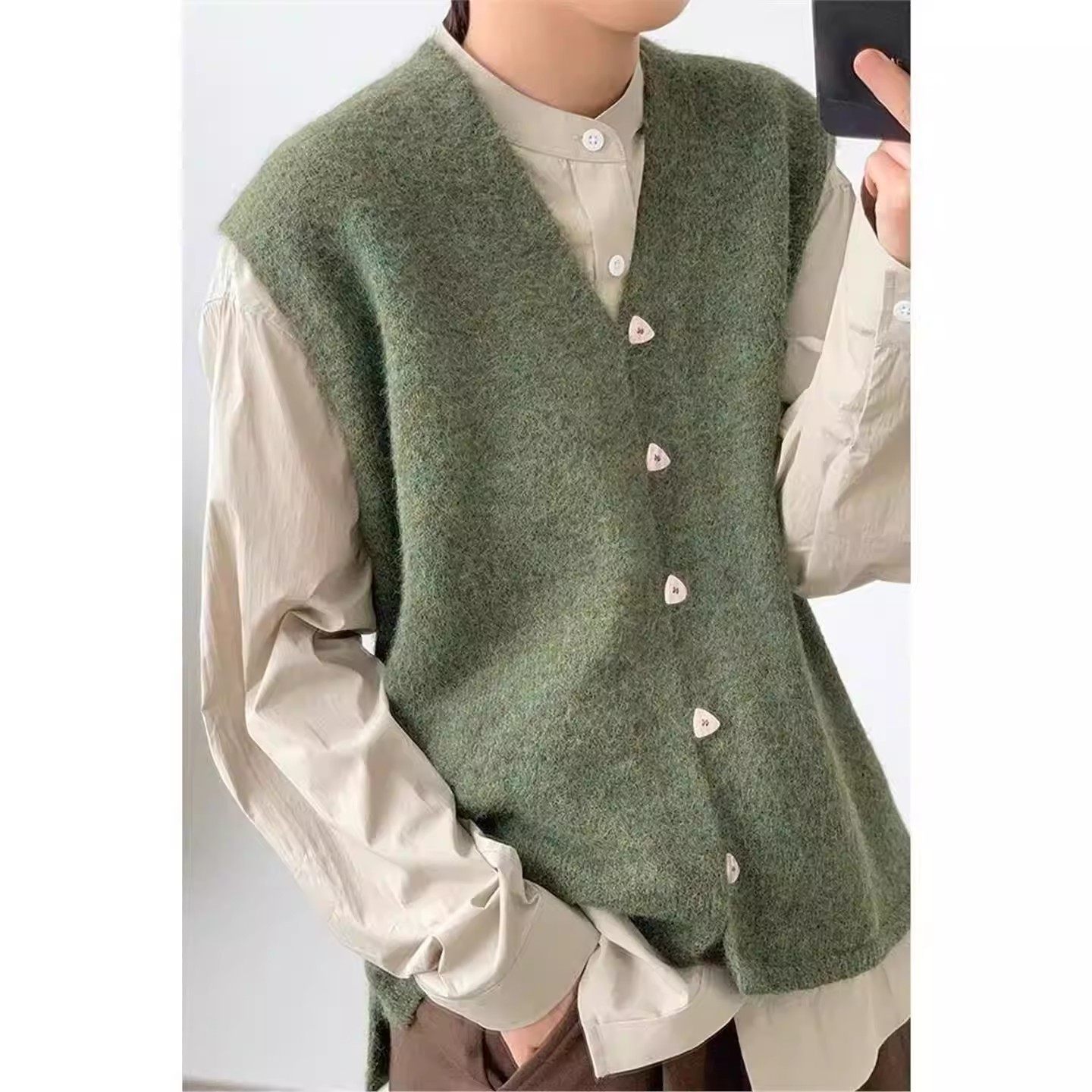 日系复古慵懒小众针织纽扣马甲背心男女春秋宽松开衫叠穿毛衣外套,淘宝优惠券,粉丝福利购,淘宝优惠卷