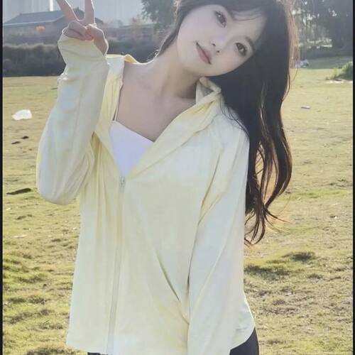 夏季凉感冰丝防晒衣纯色潮流女外穿超薄连帽风衣宽松运动防晒服20 - 图3