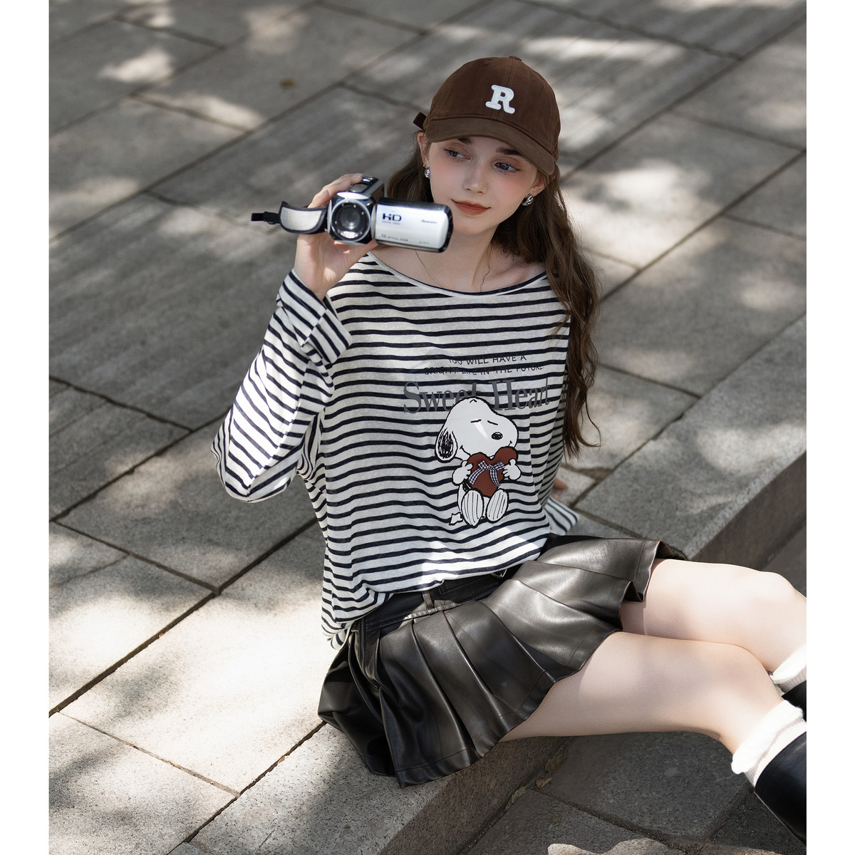 【史努比联名款】唐狮秋季长袖T恤女圆领条纹宽松上衣休闲风TMTA,淘宝优惠券,粉丝福利购,淘宝优惠卷