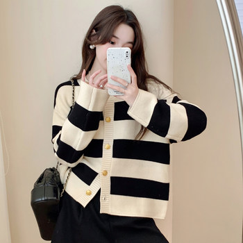 Tangshi sweater ຂອງແມ່ຍິງຄໍຮອບໃຫມ່ striped woolen cardigan ພາສາຍີ່ປຸ່ນແບບ lazy ແບບວ່າງ sweater sweater jacket