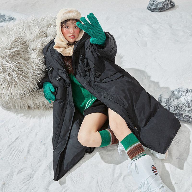 唐狮轻薄黑色冬季新款超长款羽绒服 唐狮outlets店羽绒服