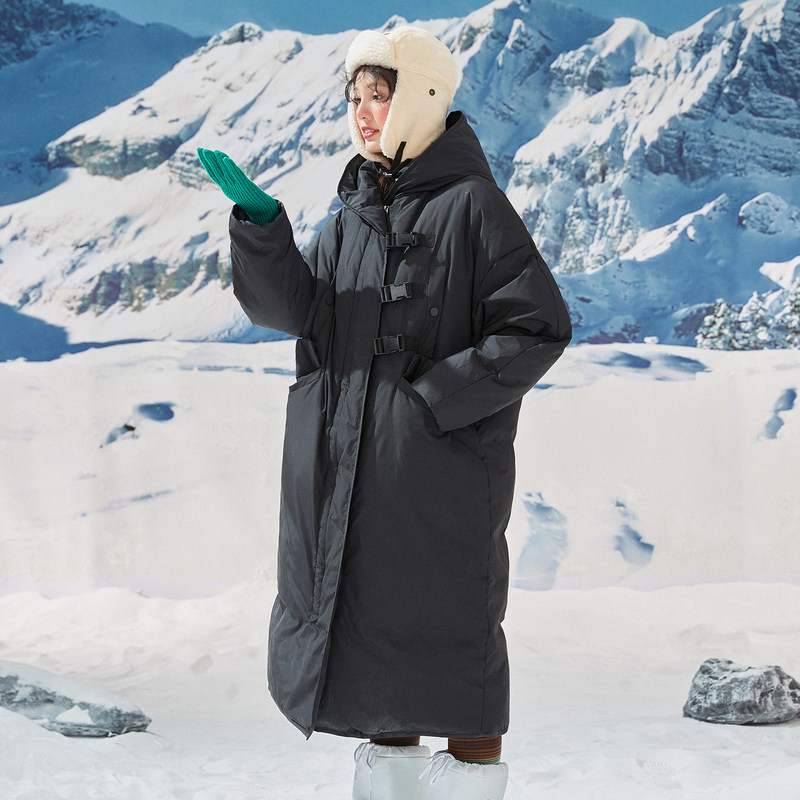 唐狮轻薄黑色冬季新款超长款羽绒服 唐狮outlets店羽绒服