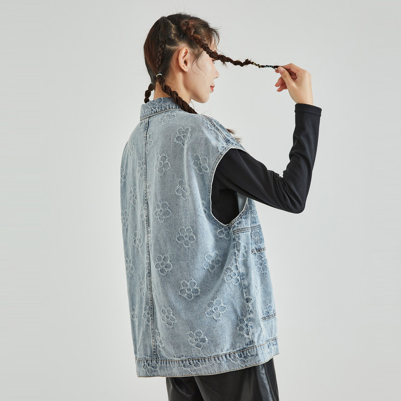 唐狮牛仔外套2022年新款春秋q马甲 唐狮outlets店短外套