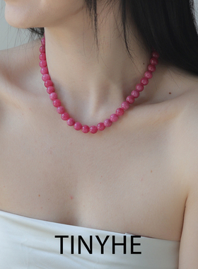 微合米雪粉色蔷薇石项链