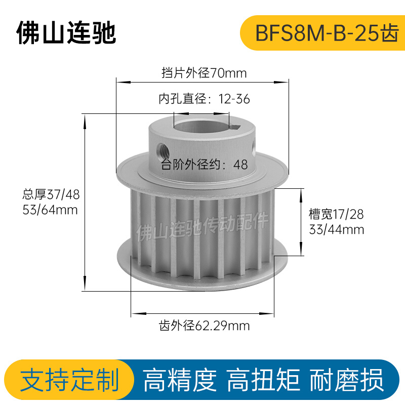 S8M24齿同步带轮凸台 槽宽33/44BF型 同步皮带轮齿轮铝24S8M300-B - 图0