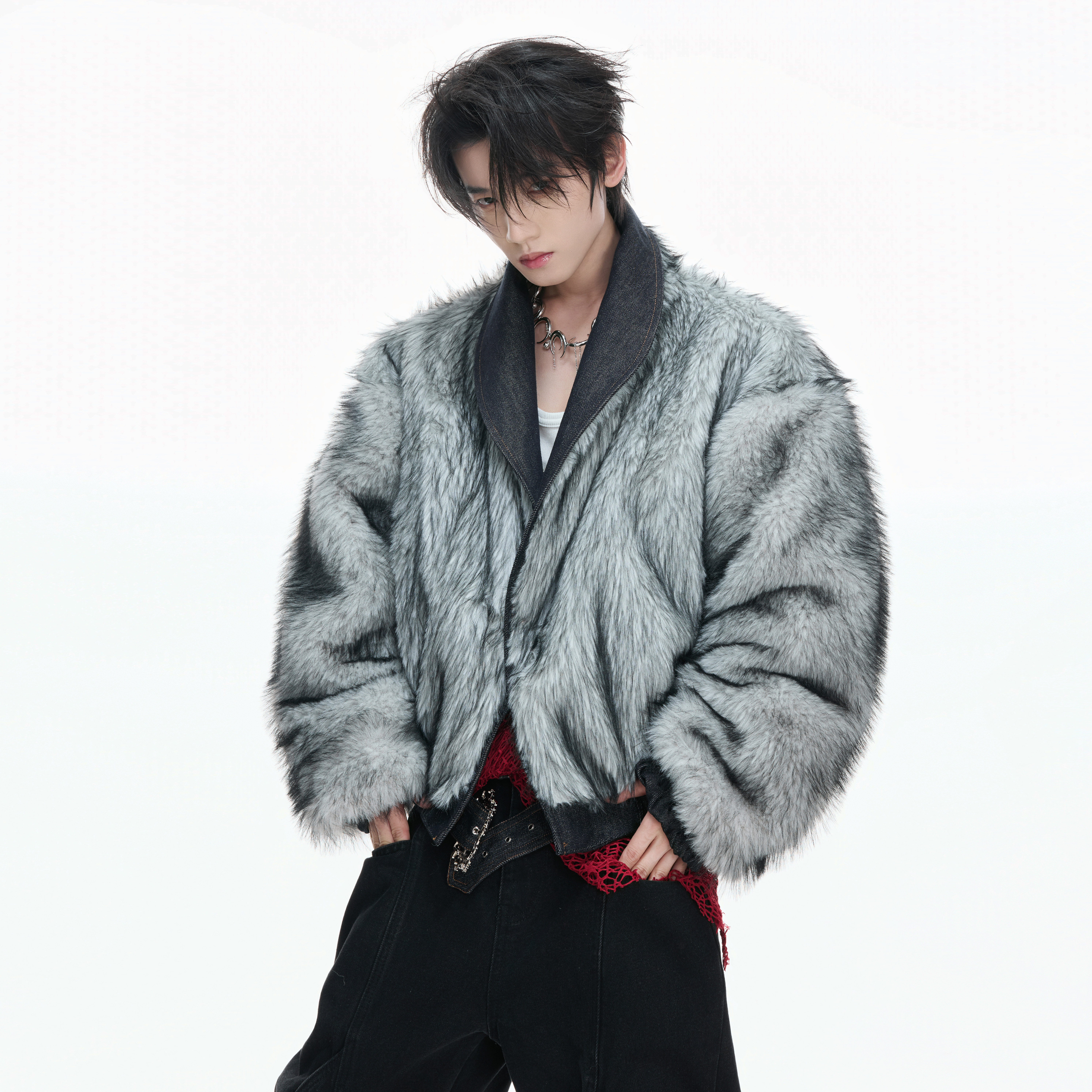 ArguE CulturE玄灰*重磅原色原牛狼王毛领座山雕加绒加厚牛仔外套,淘宝优惠券,粉丝福利购,淘宝优惠卷