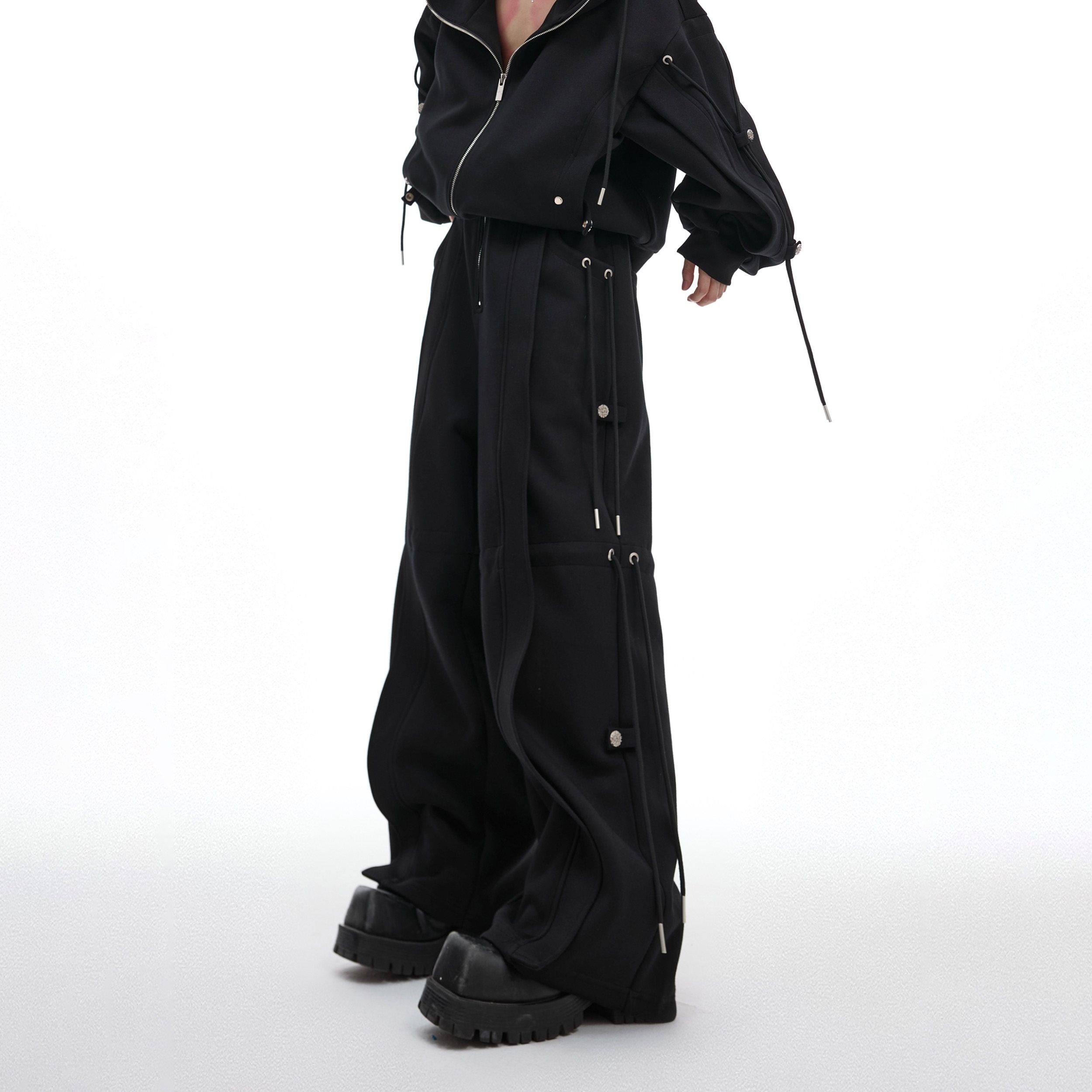 ArguE新款解构重工飘带抽绳休闲长裤高级垂感宽松堆叠阔腿卫裤潮,淘宝优惠券,粉丝福利购,淘宝优惠卷