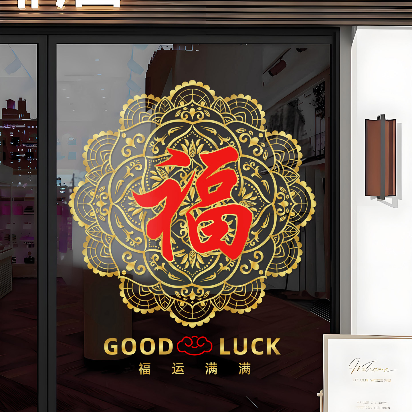 万事如意装扮静电贴福运满满福字门贴窗贴物业小区玻璃门布置窗花 - 图0