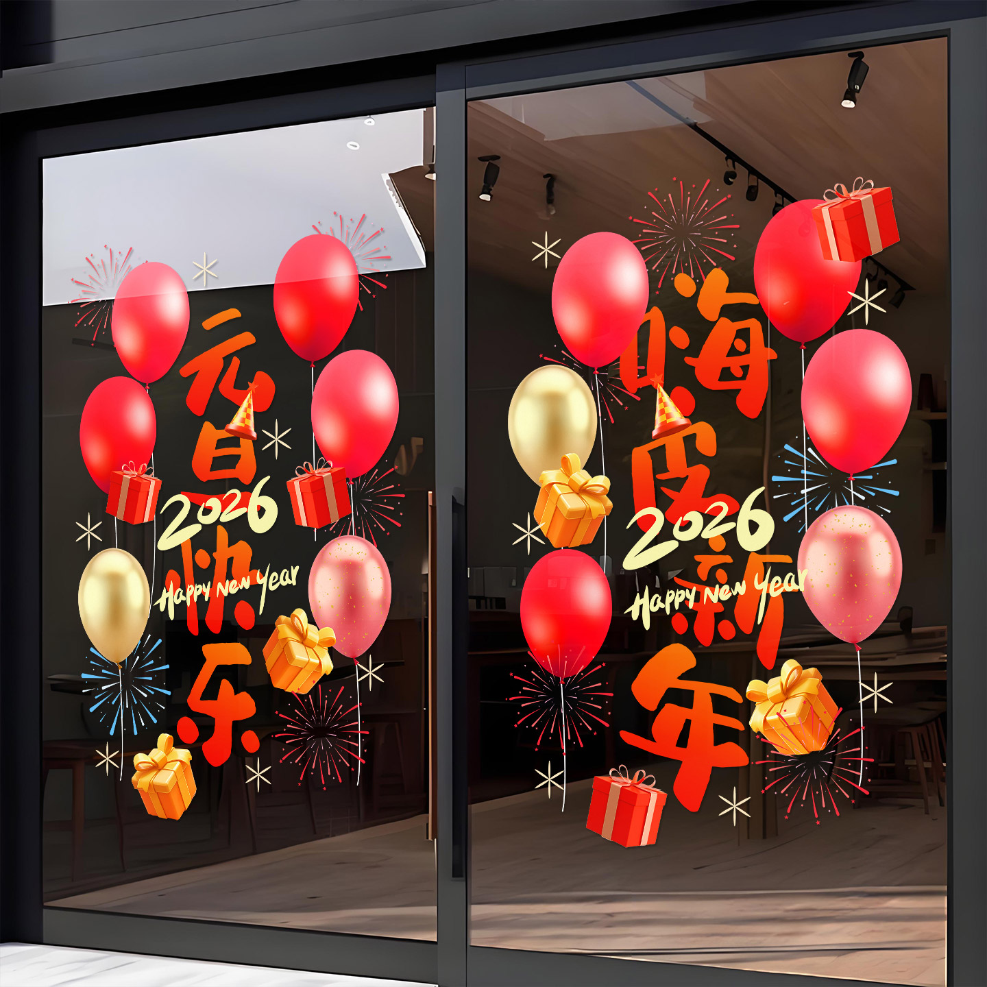国潮2026马年窗花新年快乐橱窗玻璃贴纸春节装饰布置窗贴静电贴画 - 图0