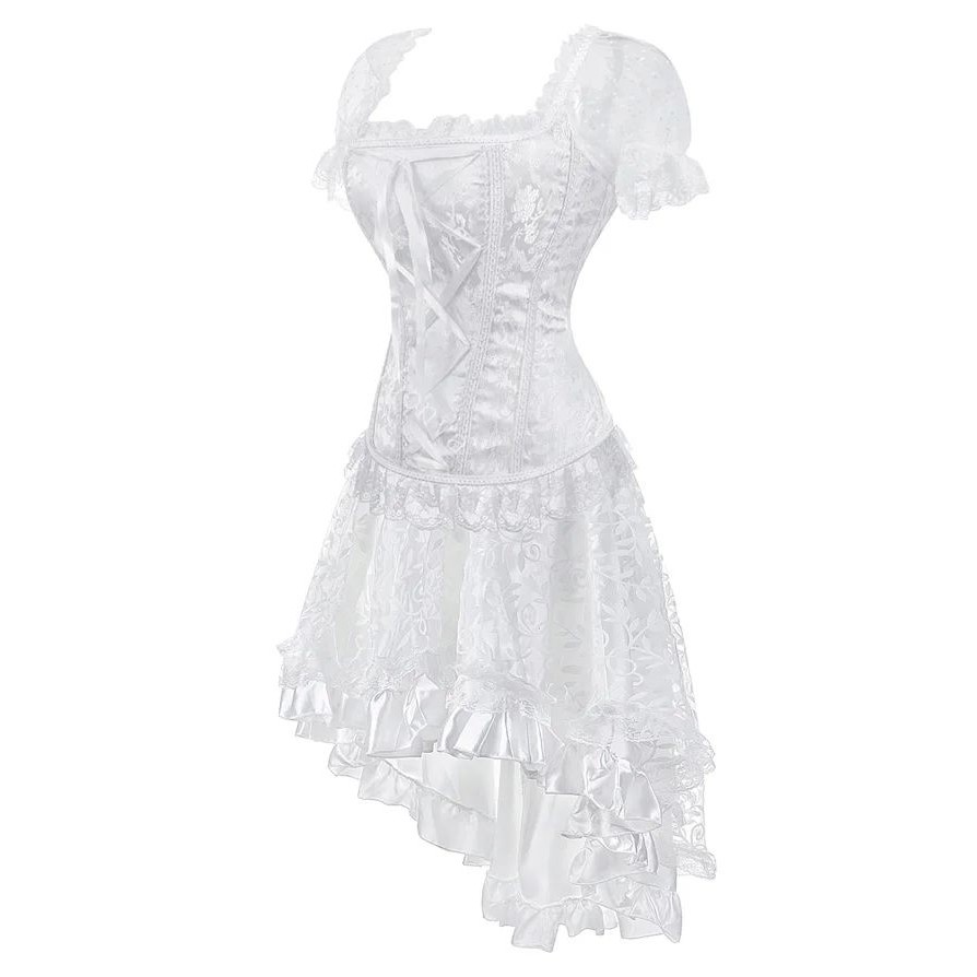 White Corset Dress Wedding Bride Tutu Skrits Lace Set Plus S - 图1