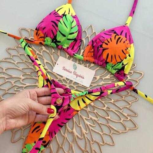 New Women's Bikini Split Print Swimwear Fashion G-string Bea - 图0