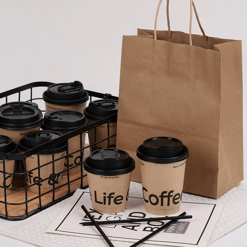 咖啡纸杯一次性咖啡杯子奶茶热饮外带专用打包杯商用带盖定制logo - 图2