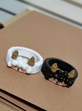 可爱戒指～卡通小羊小众手工彩绘指环童趣少女简约情侣款树脂戒指