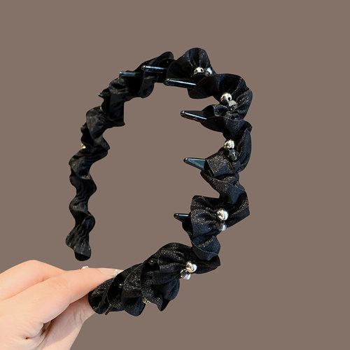 高级感水钻褶皱木耳花边发箍2025年新款精致高颅顶头箍显脸小发卡 - 图1