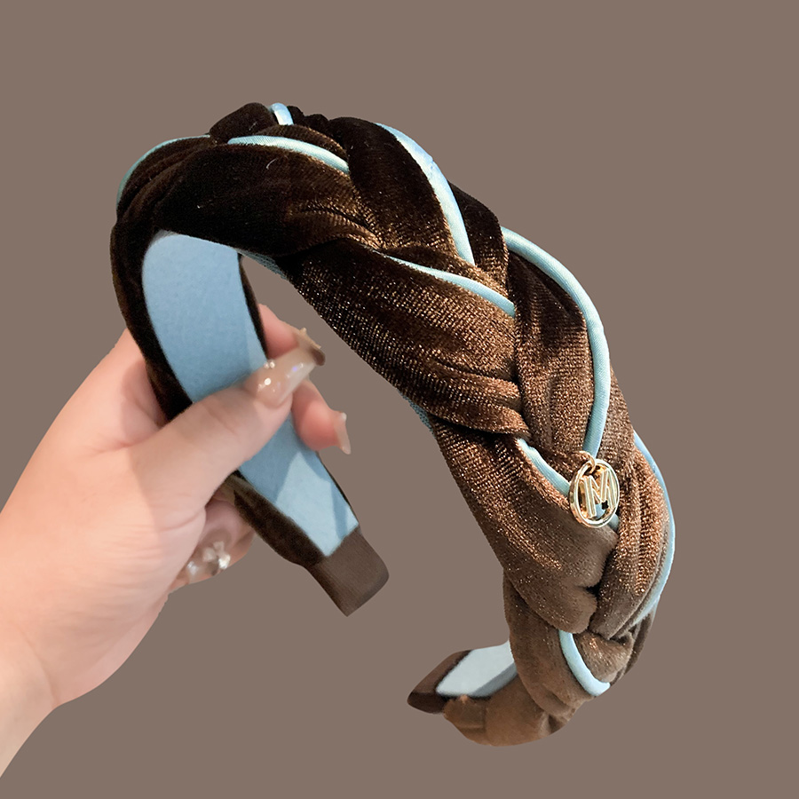 高级感撞色蓝咖麻花辫发箍女2025年秋冬新款高端丝绒增高炉顶头箍 - 图0