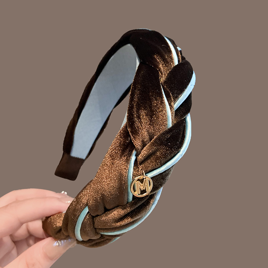 高级感撞色蓝咖麻花辫发箍女2025年秋冬新款高端丝绒增高炉顶头箍 - 图2