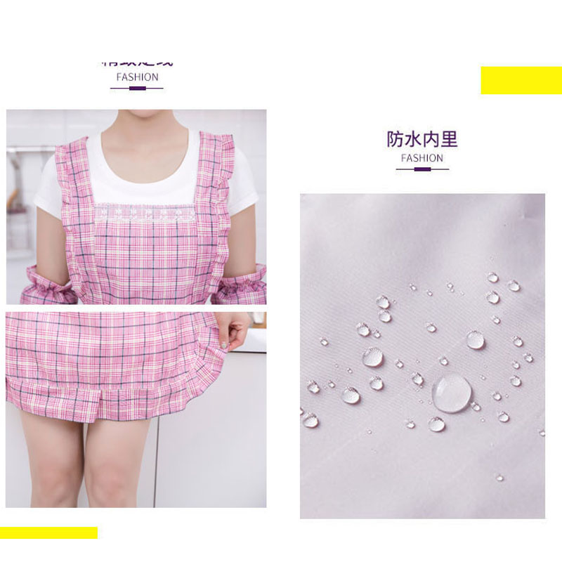 防水透气围裙女家用厨房做饭三件套防油工作罩衣女网红韩版两件套-图0