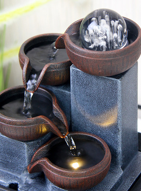 小型家居桌面流水摆件风水球循环水客厅办公桌茶几创意装饰乔迁礼