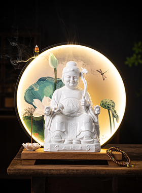 陶瓷家用供奉灯圈土地公土地婆